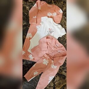 Carter's Floral Baby Outfit Set in Coral and White -3M